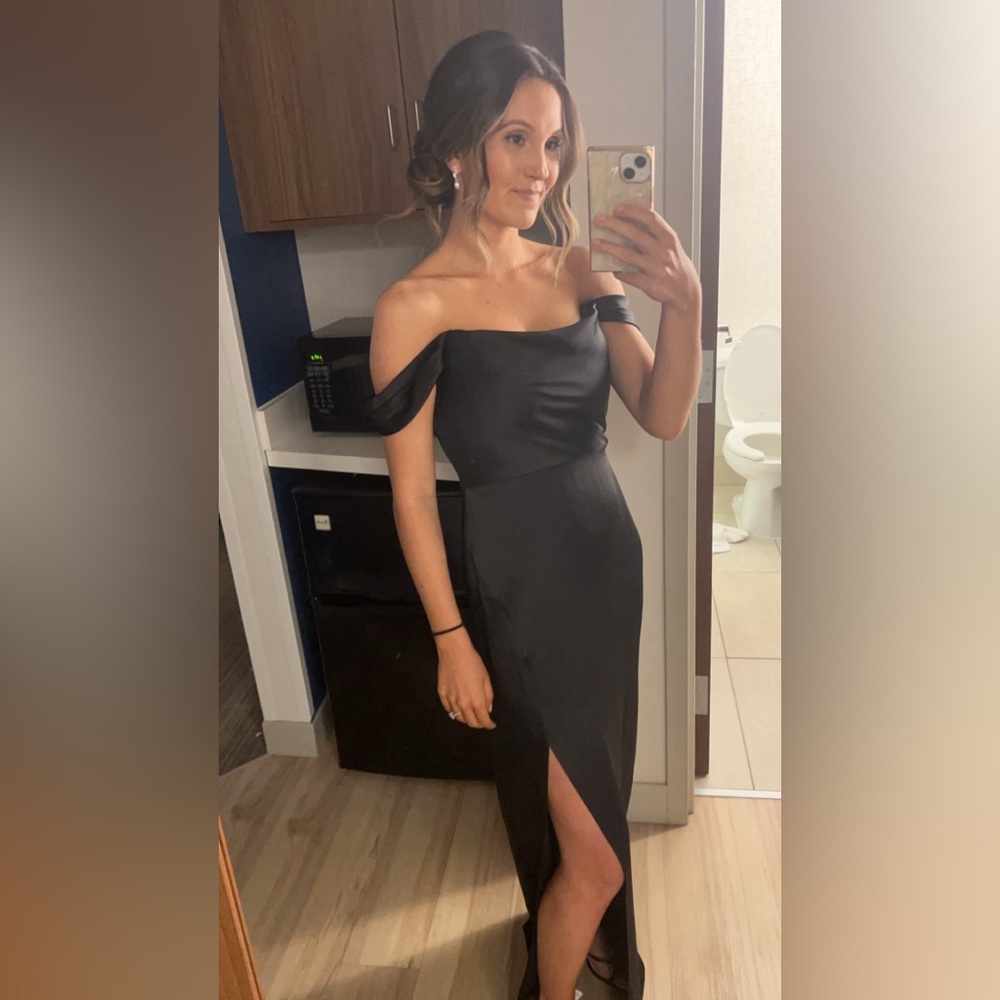 Jenny Yoo black off the shoulder bridesmaid dress